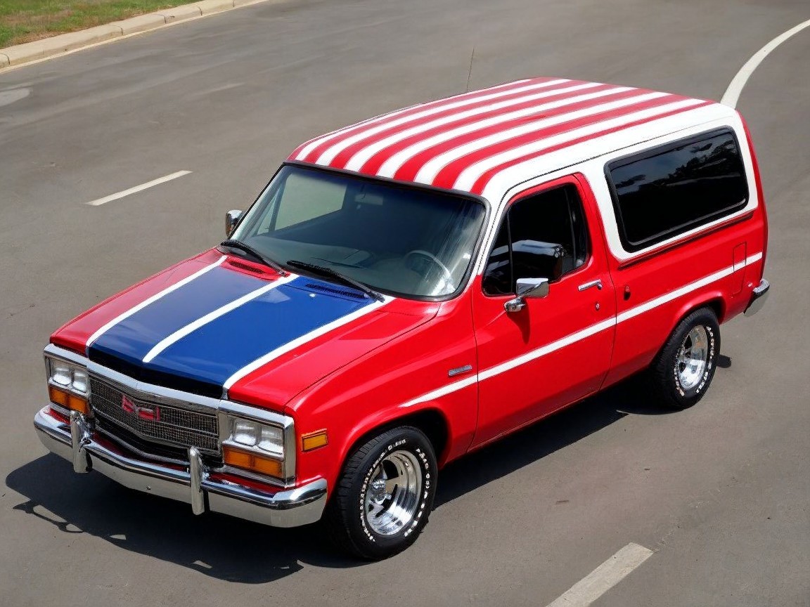 Vibrant Red Van with White Stripes and Chrome Details