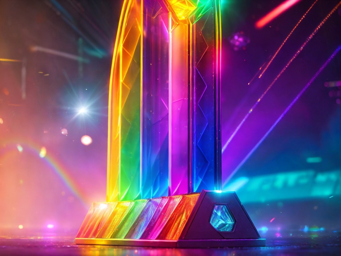 Vibrant Crystalline Trophy with Rainbow Light Reflections
