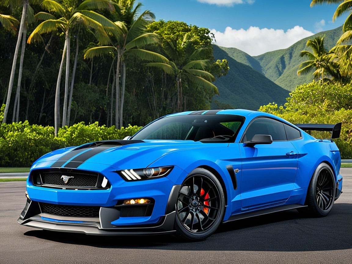 Blue Sports Car with Bold Design in Tropical Setting