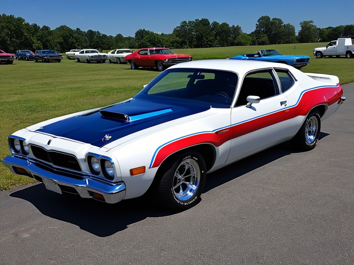 Classic Car with Blue and White Exterior and Red Accents