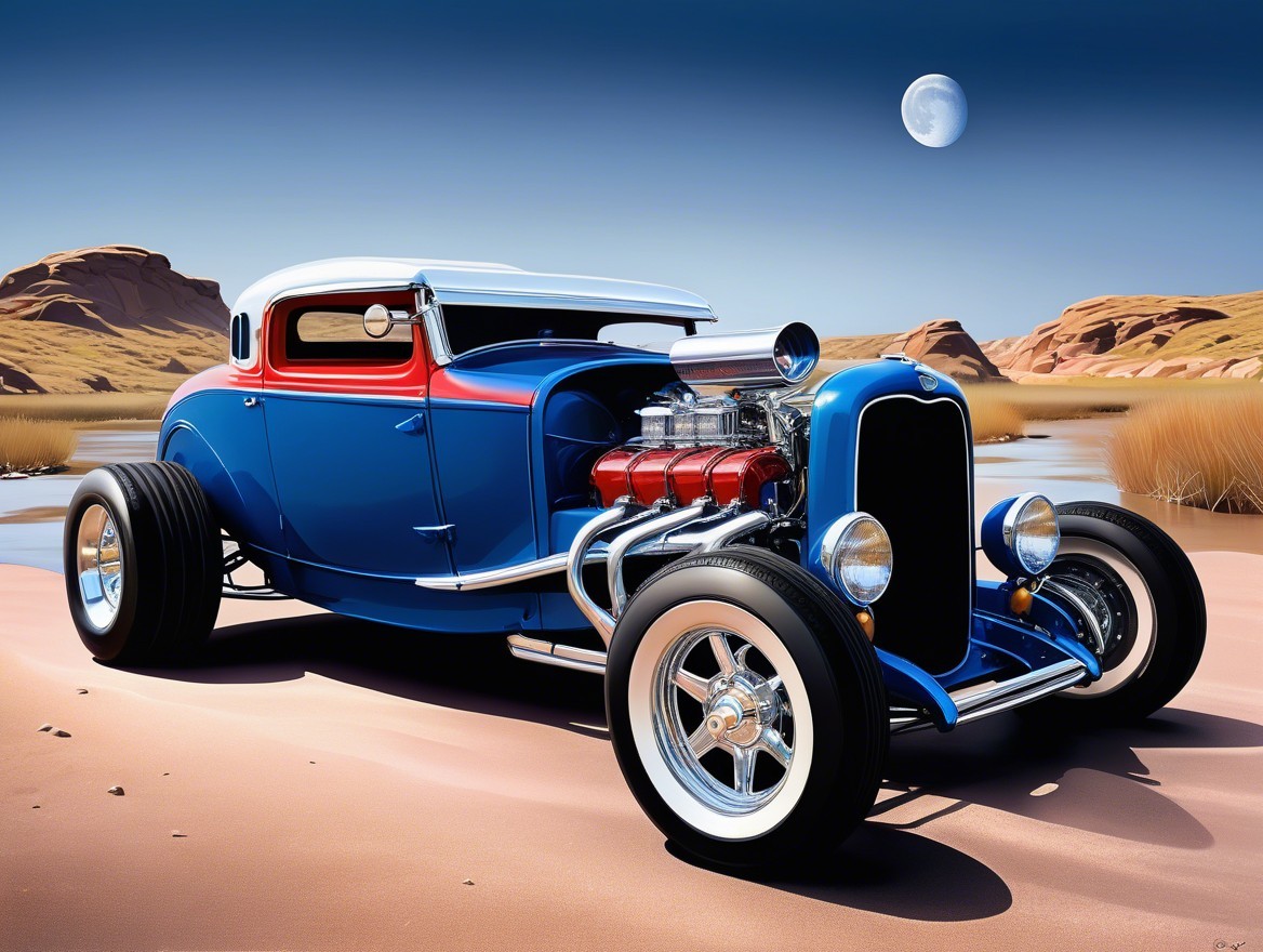 Classic Hot Rod with Blue Paint and Chrome Accents