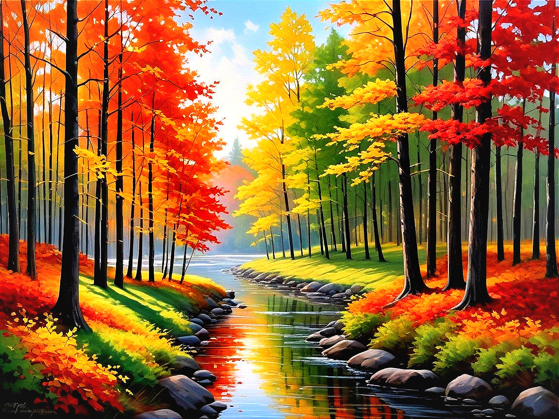 Autumn Landscape with Winding River and Colorful Foliage