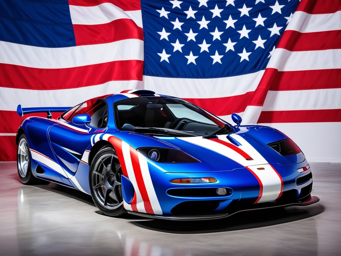 Bold Blue and Red Sports Car with Union Jack Stripes