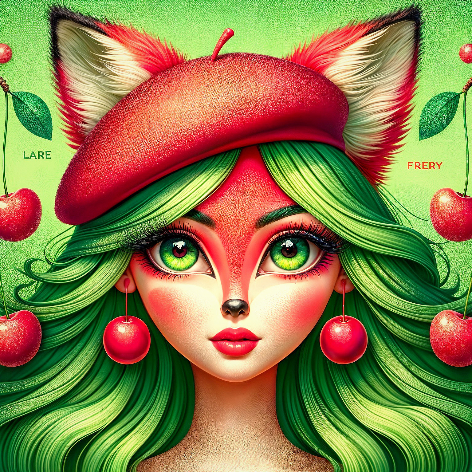 Whimsical Character with Green Hair and Fox Ears