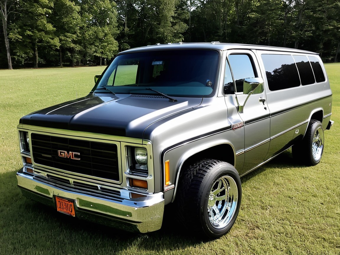 Vintage GMC Van with Gray Exterior and Chrome Accents
