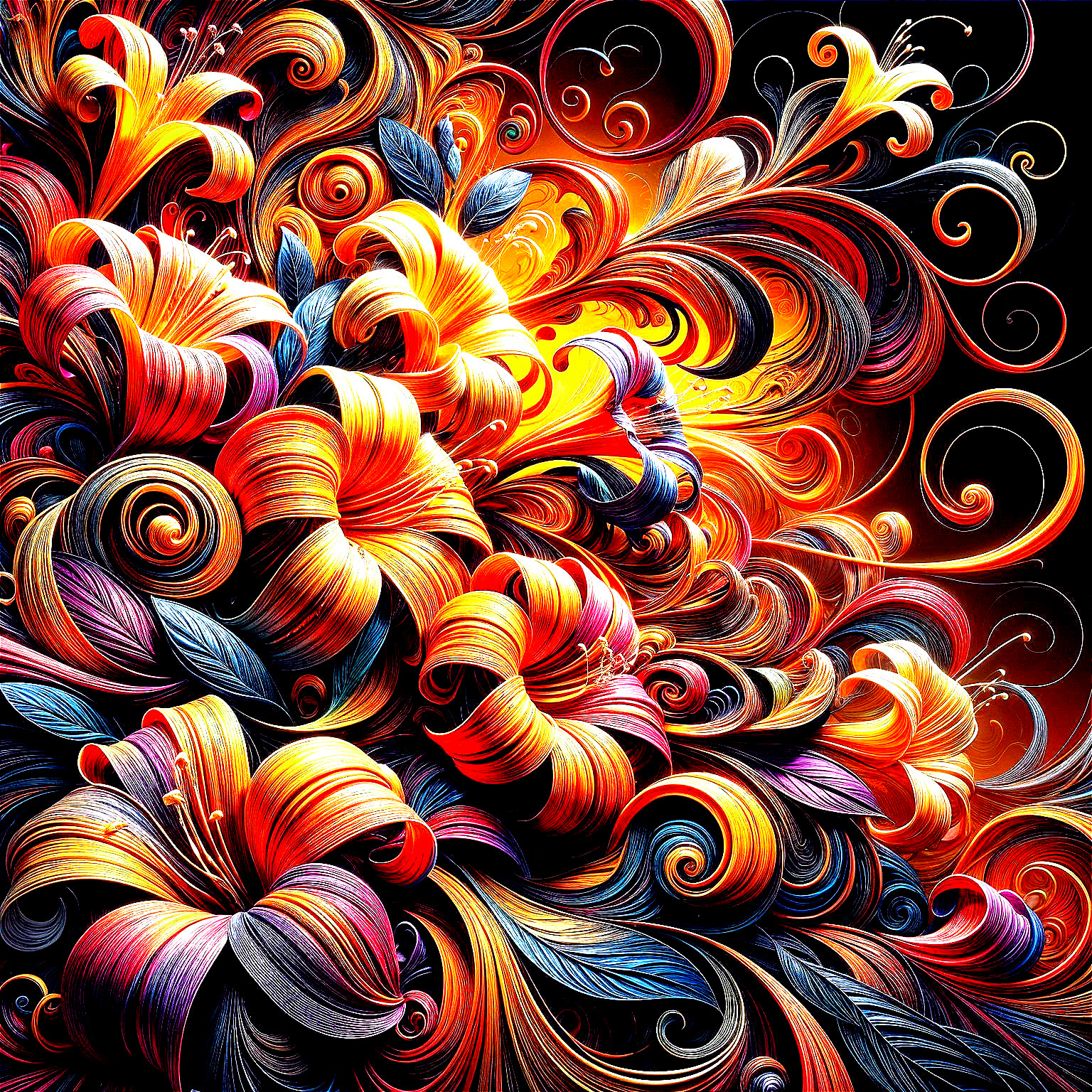 Vibrant Floral Explosion with Abstract Patterns