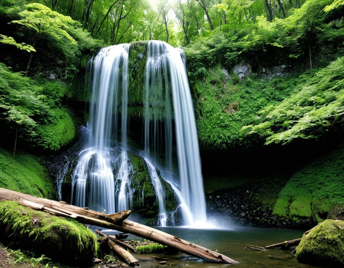 Serene Waterfall Cascading into a Tranquil Pool