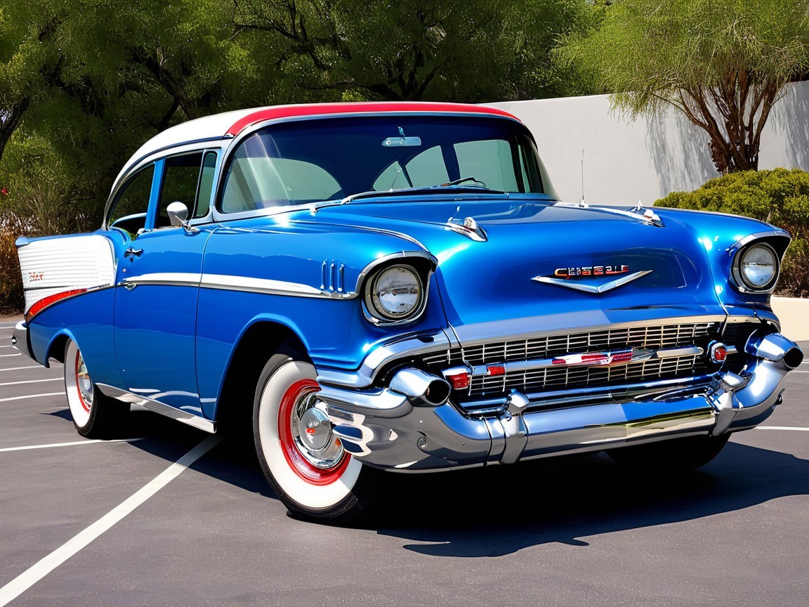 1957 Chevrolet in Bright Blue with Retro Features