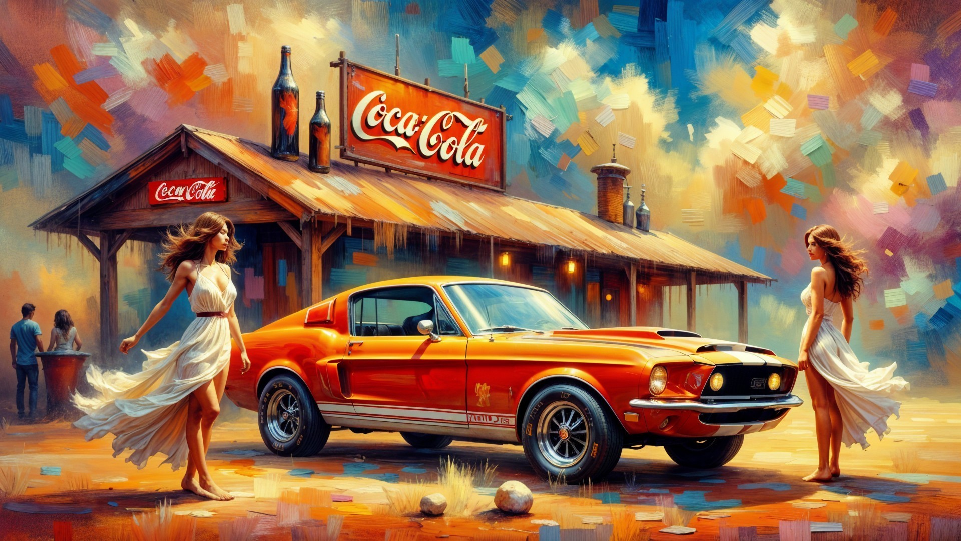 Classic Ford Mustang at Rustic Coca-Cola Stand
