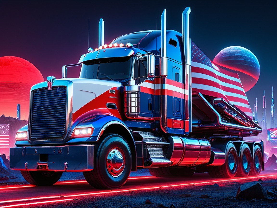 Futuristic Truck with American Flag in Cosmic Setting