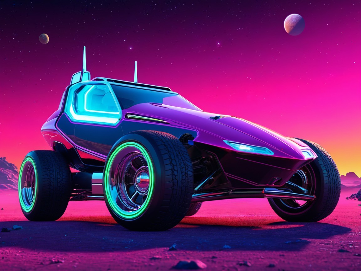 Futuristic Car Design with Cosmic Background Elements