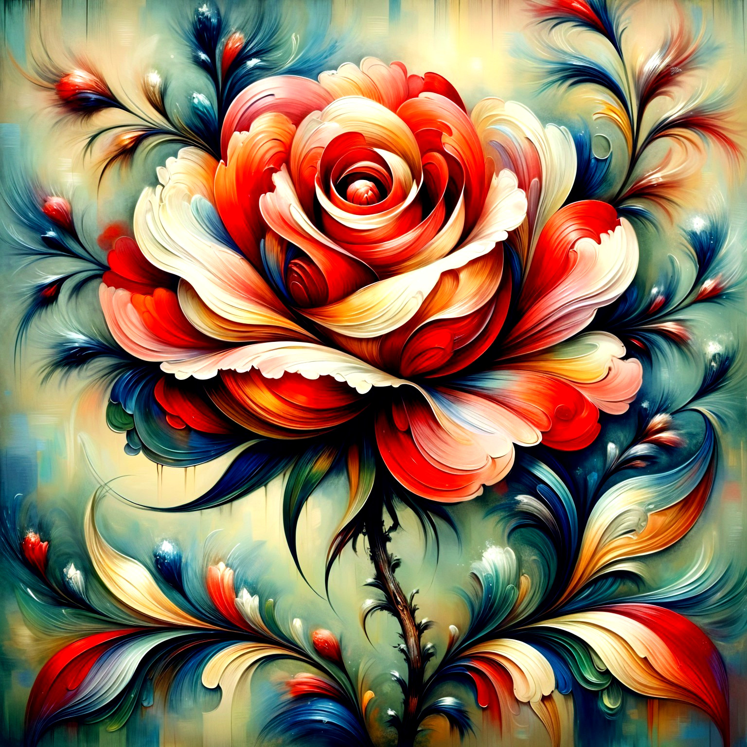 Abstract Rose with Colorful Floral Motifs