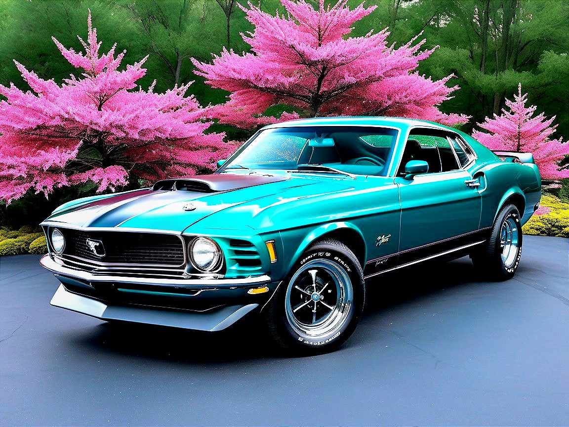 Teal and Black 1969 Ford Mustang Fastback in Bloom