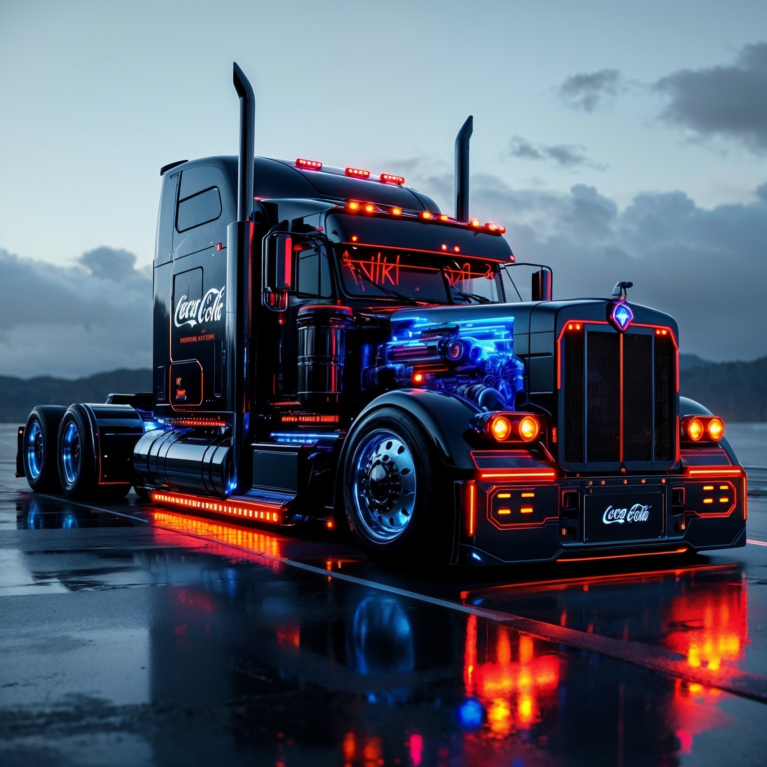 Custom-Designed Truck with Neon Accents and Lights