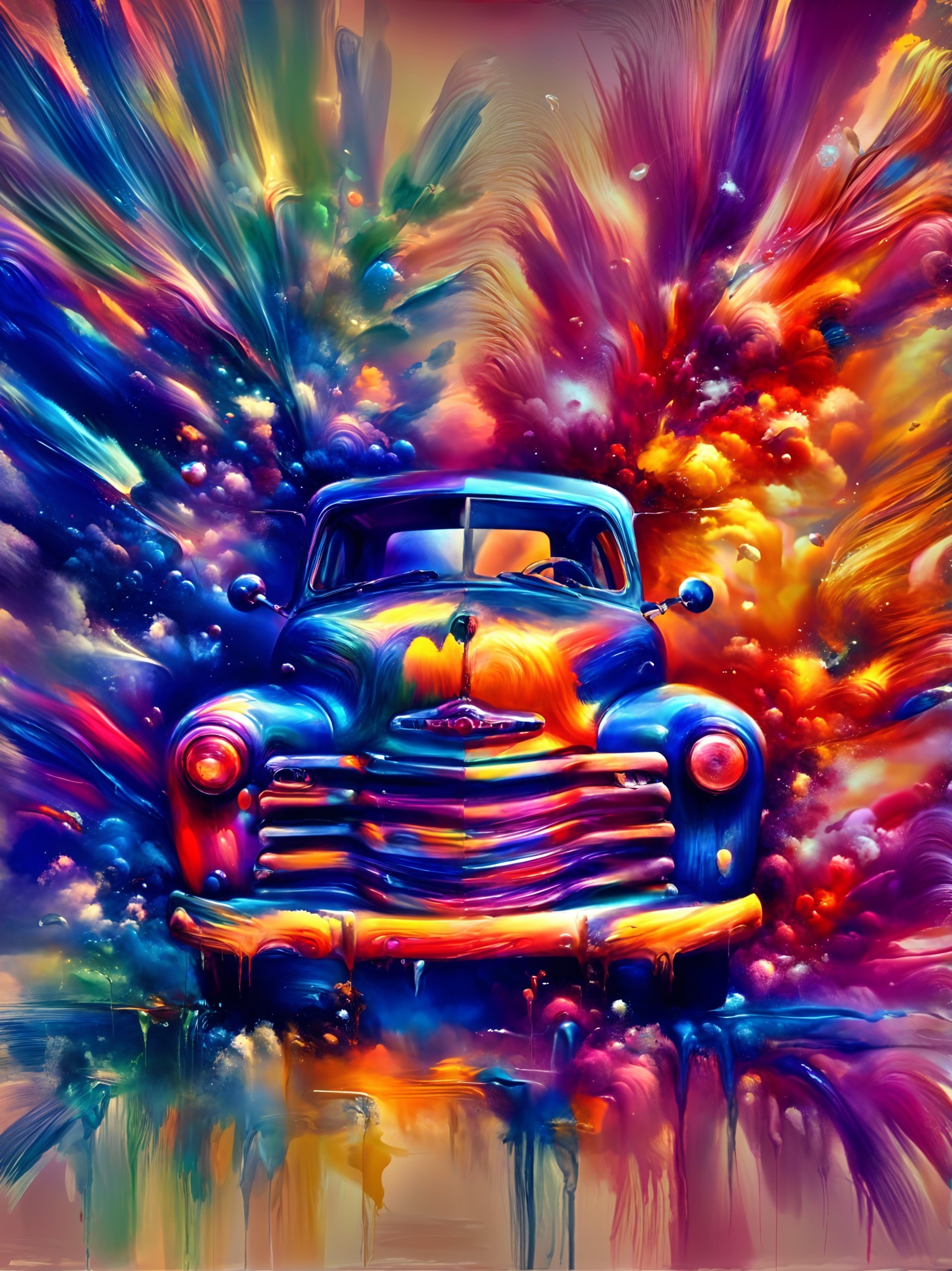 Surreal Colorful Truck Against Abstract Background