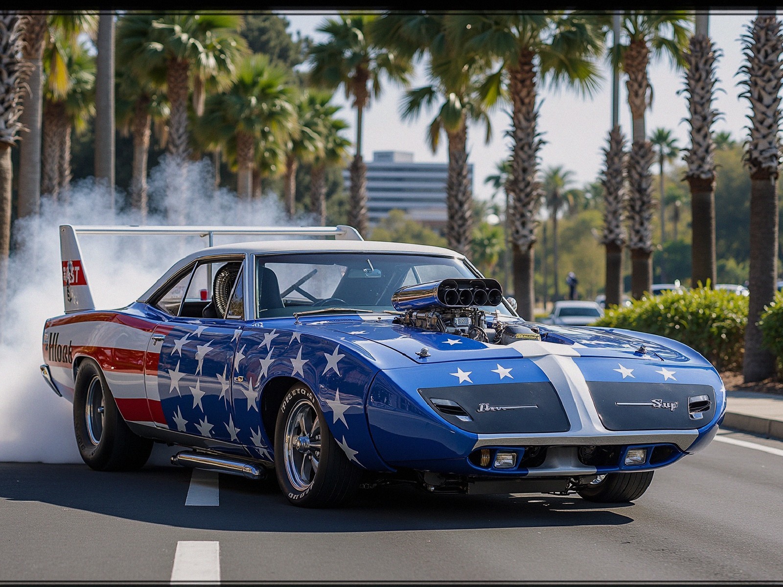 Modified Muscle Car with Blue Exterior and Stars