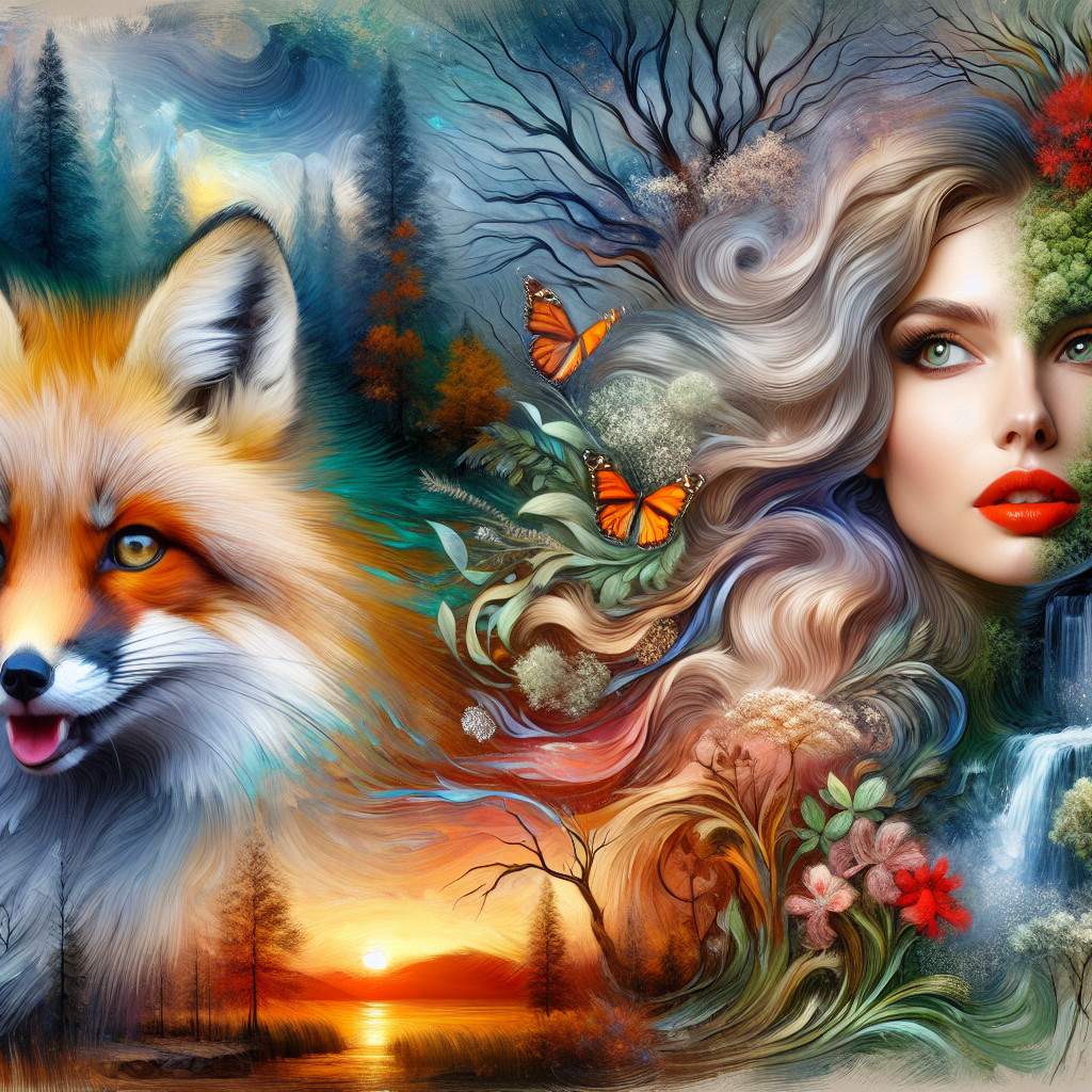 Mystical Forest Scene with Fox and Enchanting Woman