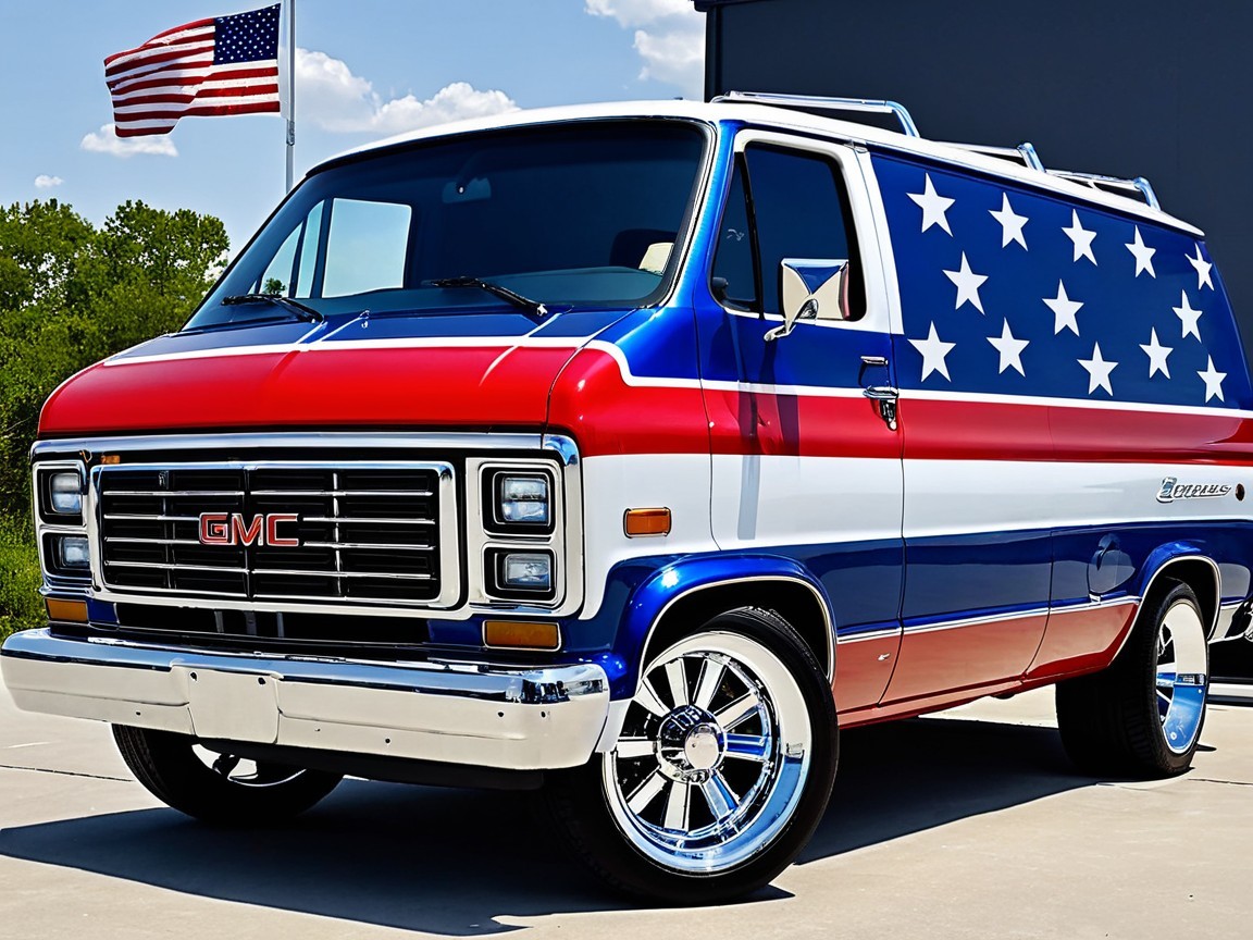 Vintage GMC Van with Patriotic Red, White, and Blue Design