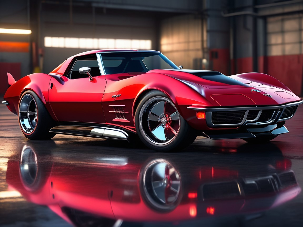 Red Vintage Sports Car in Well-Lit Garage Setting