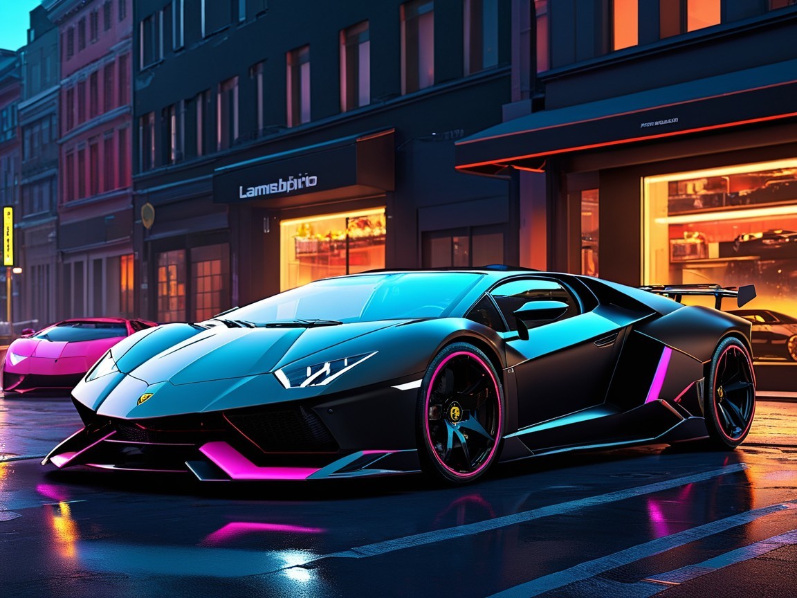 Black Lamborghini with Pink Accents in Urban Setting