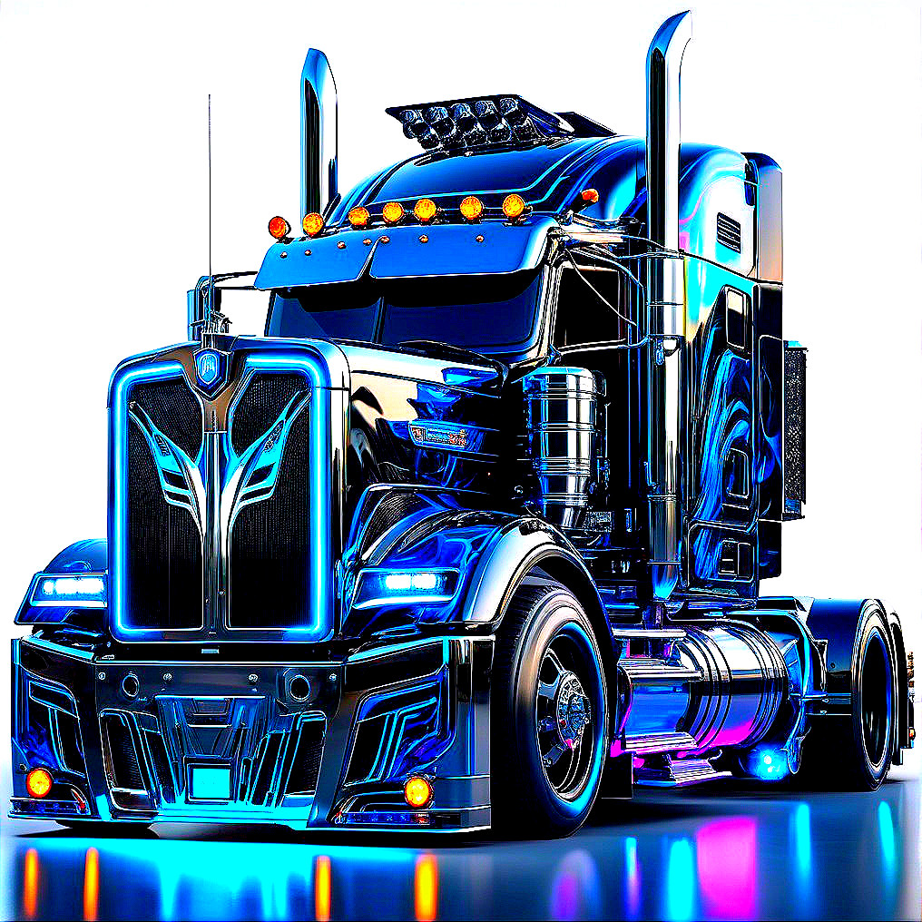 Futuristic Customized Semi-Truck with Neon Accents