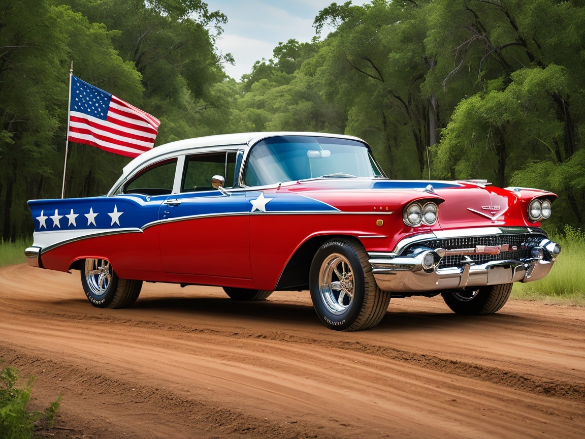 1958 Chevrolet with Patriotic Red, Blue, and Stars