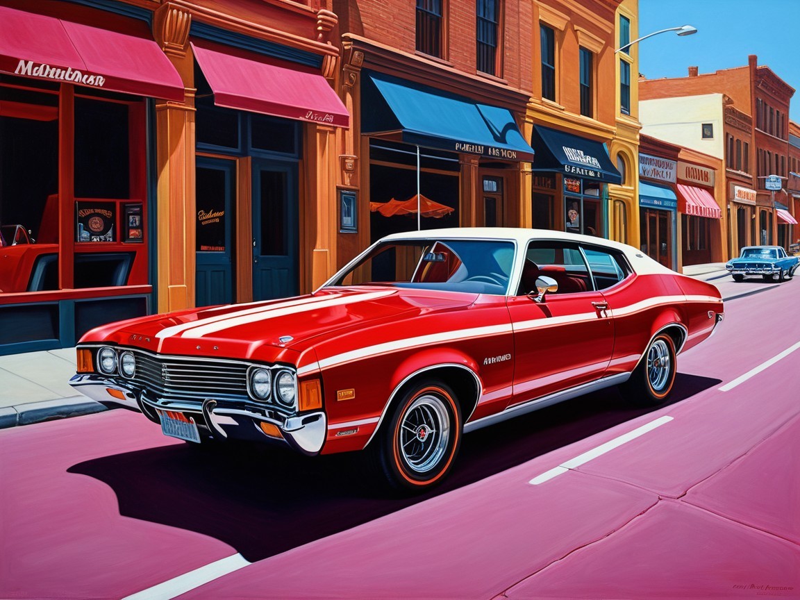 Vibrant Red Classic Car on Picturesque Street