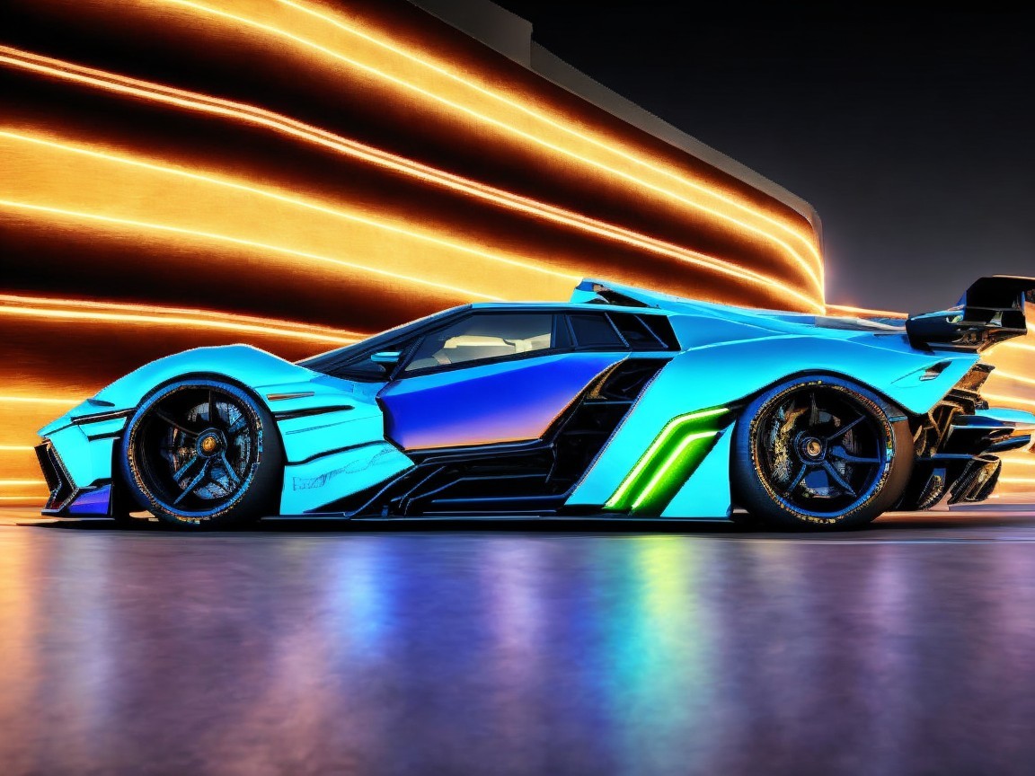 Futuristic sports car with iridescent finish and sleek design