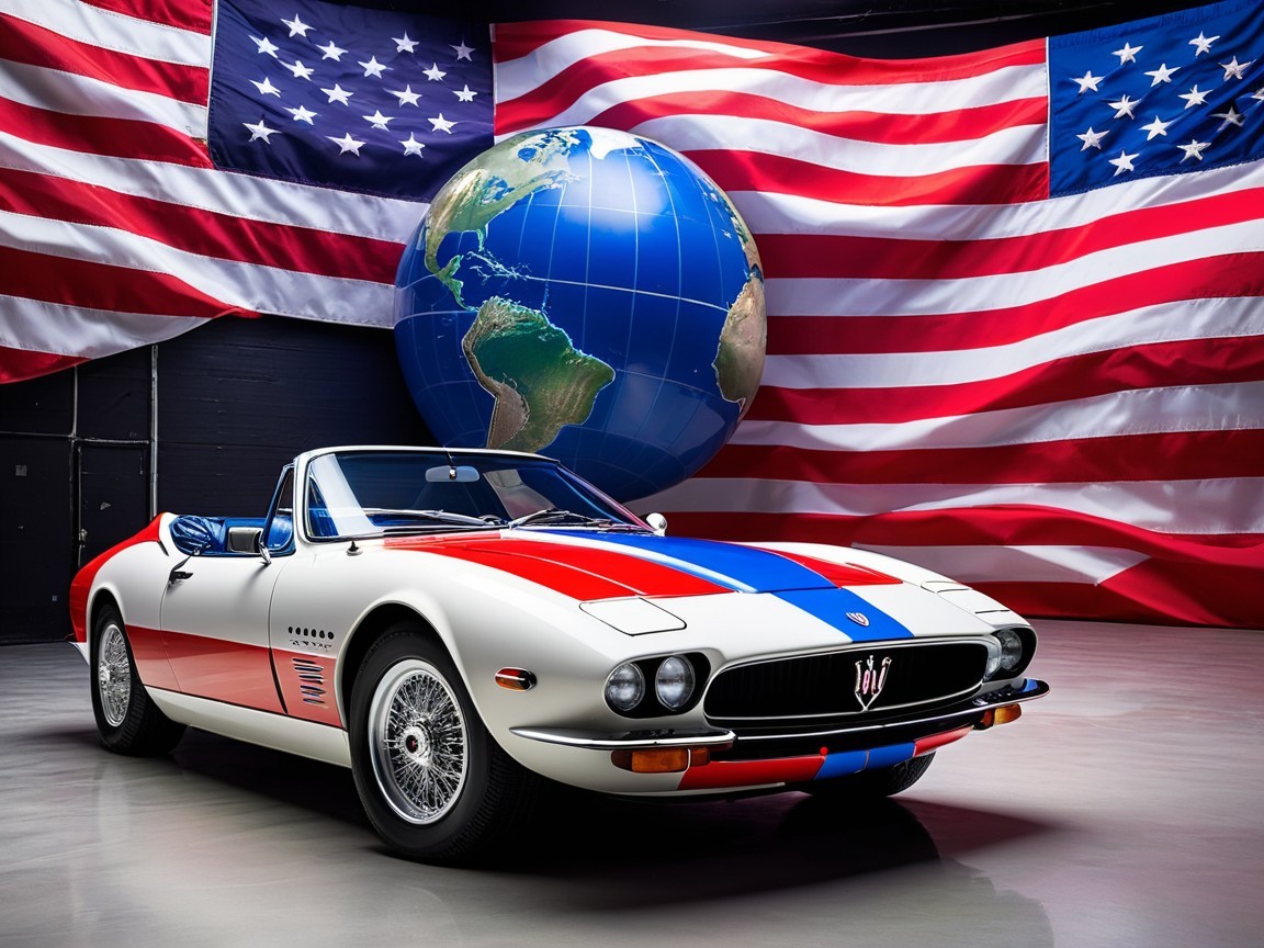 Classic Maserati Convertible with Patriotic Theme
