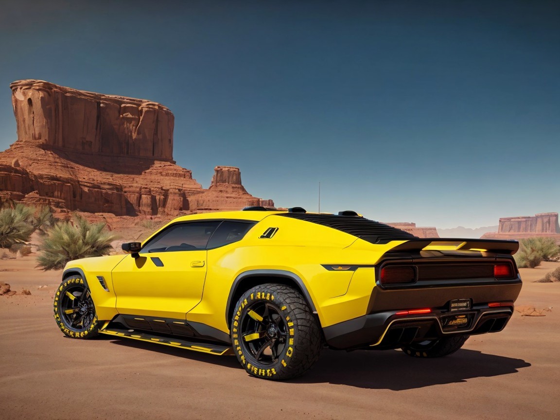 Yellow Off-Road Vehicle in Arid Landscape