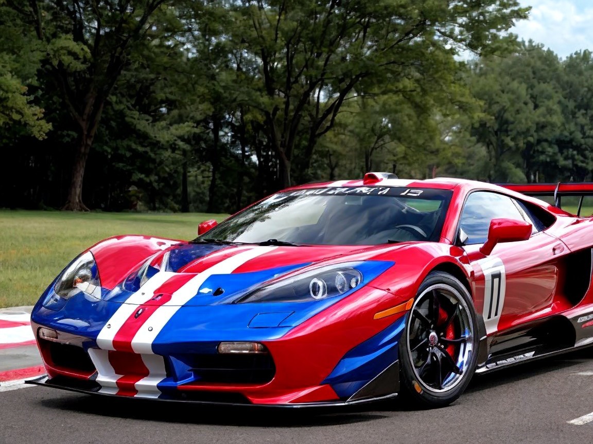 Vibrant Race Car with Red, White, and Blue Design