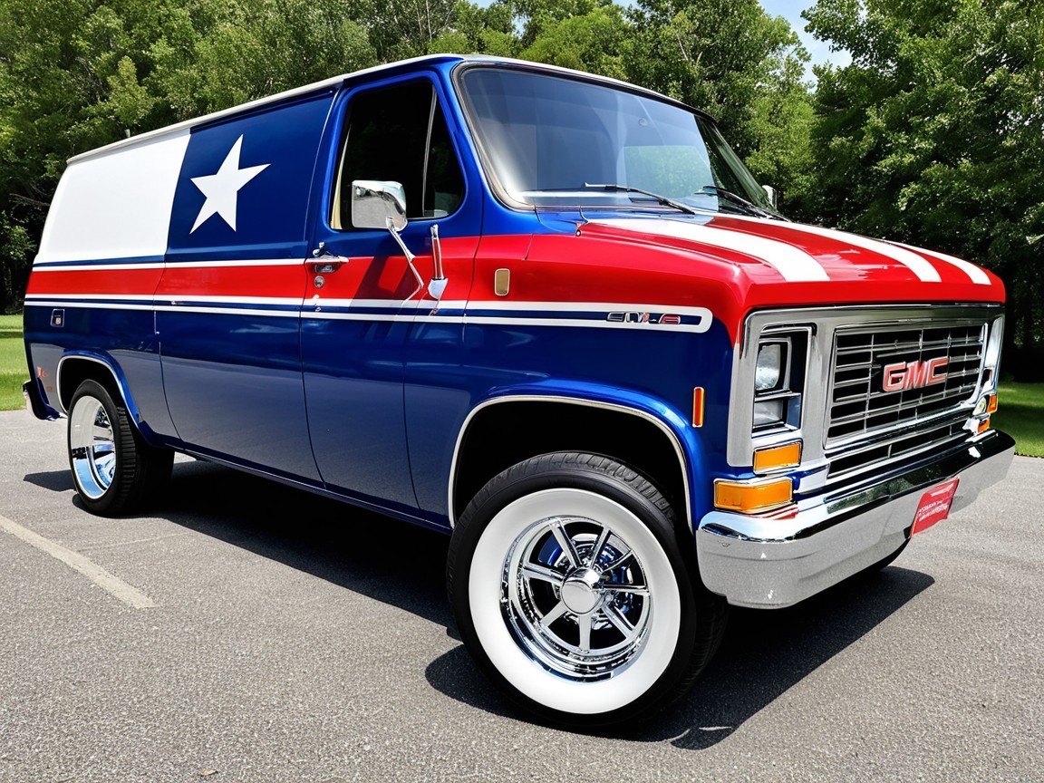 Vintage GMC Van with Red, White, and Blue Design