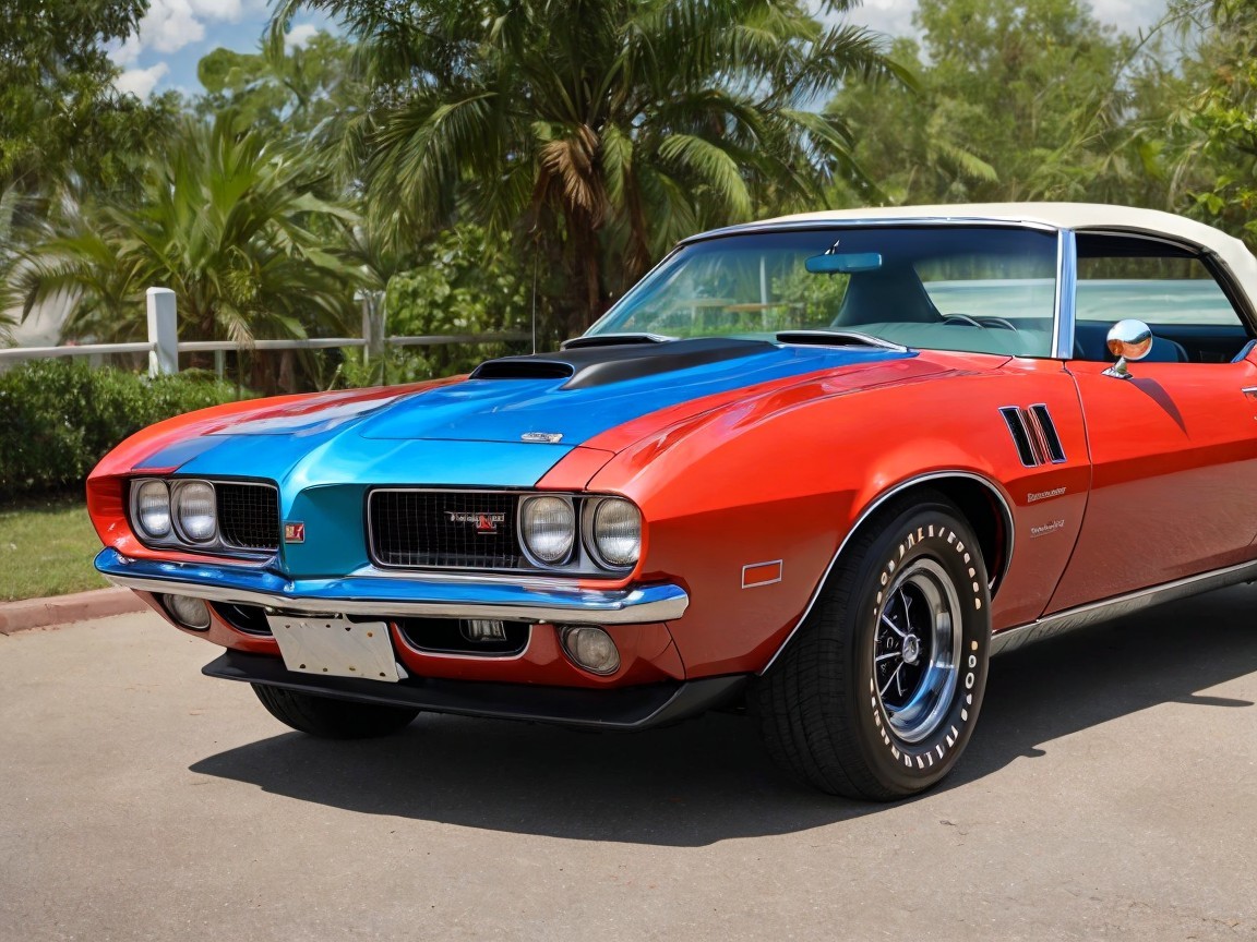 Vibrant Two-Tone Classic Car with Convertible Top