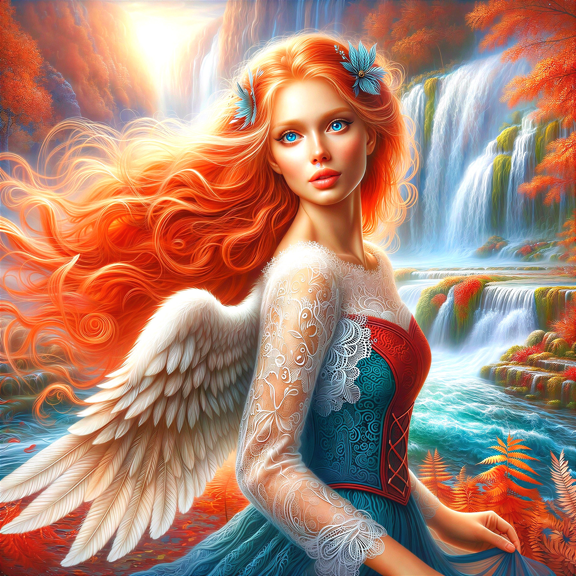 Fantasy Digital Painting of a Woman with Wing and Flowers