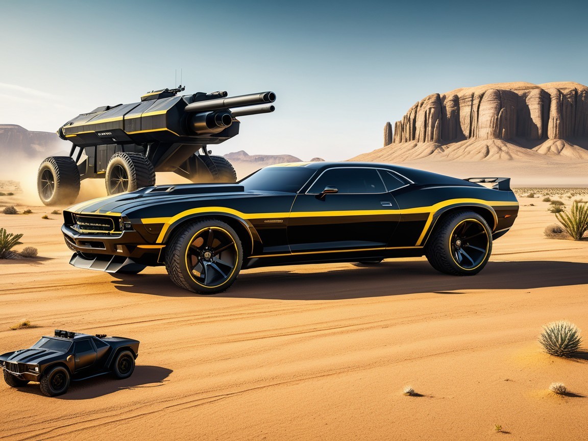 Futuristic Vehicles in a Desert Landscape Setting