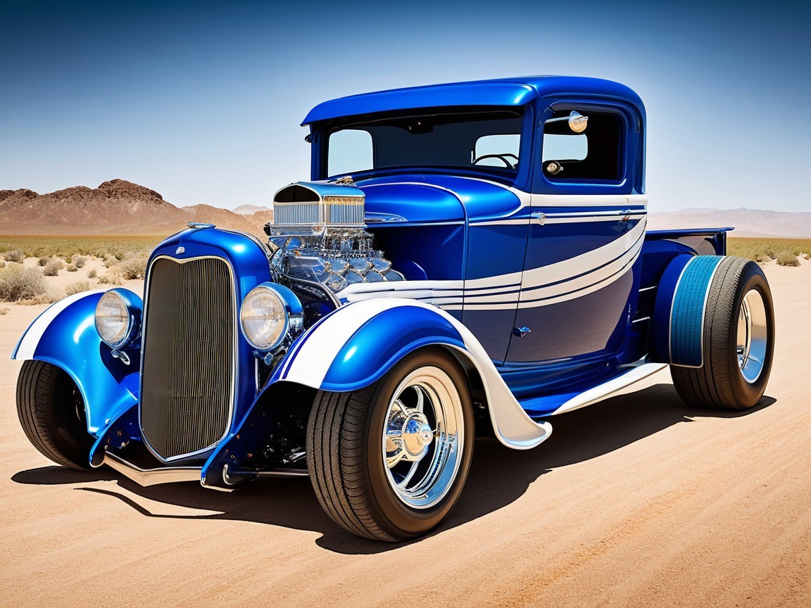 Vintage Blue Pickup Truck in Desert Setting