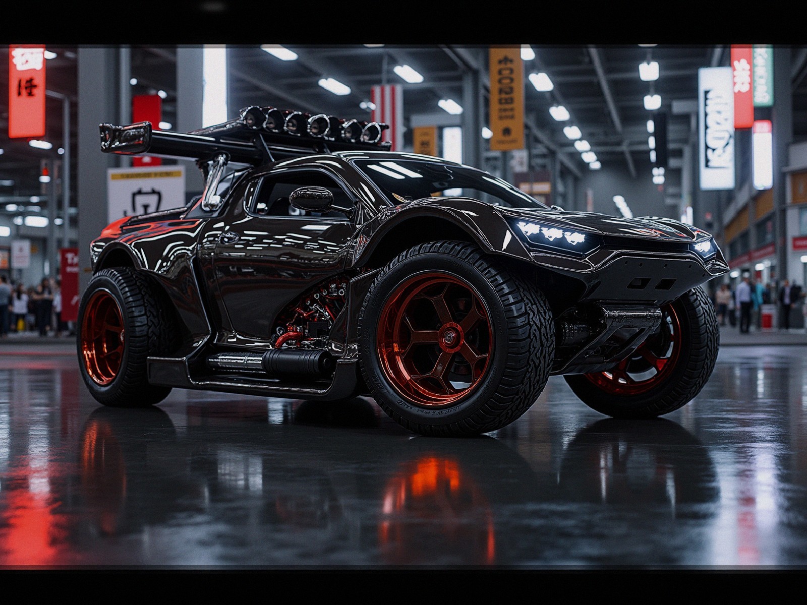 Futuristic Vehicle with Glossy Black and Orange Design