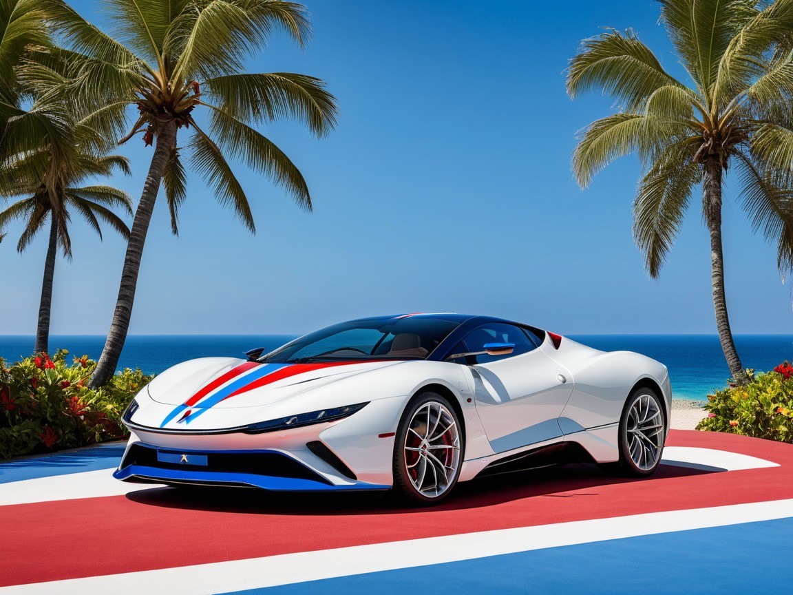 Sleek White Sports Car with Bold Stripe Design