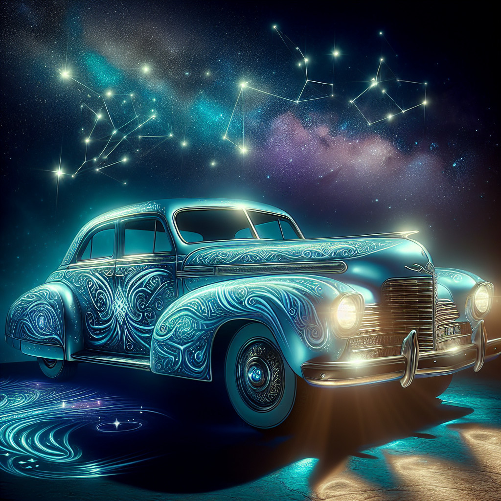 Vintage Car Under Cosmic Night Sky with Stars