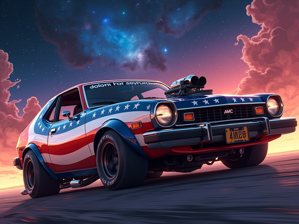 Vintage AMC Car with Red, White, and Blue Design