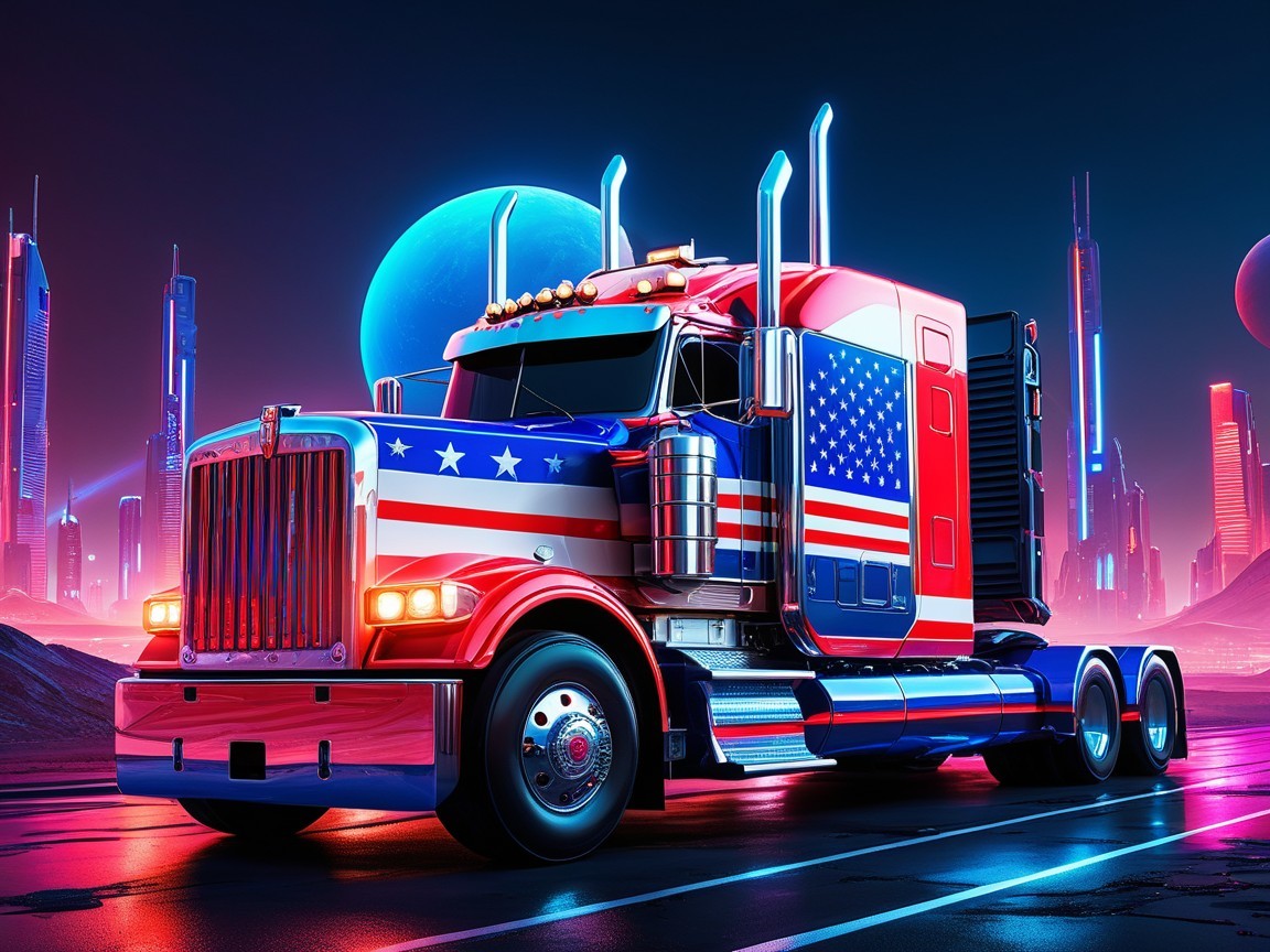 Futuristic Truck with American Flag Color Scheme