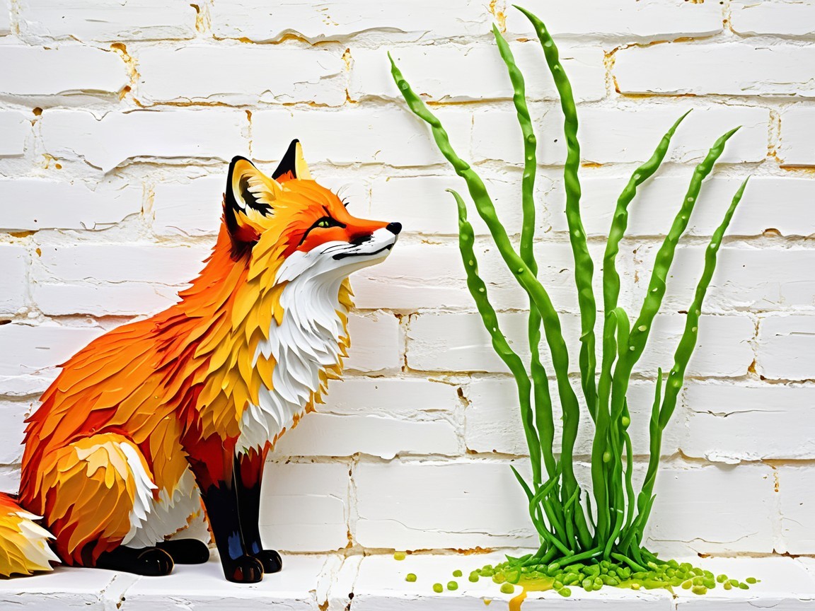 Three-Dimensional Fox Sculpture with Textured Background
