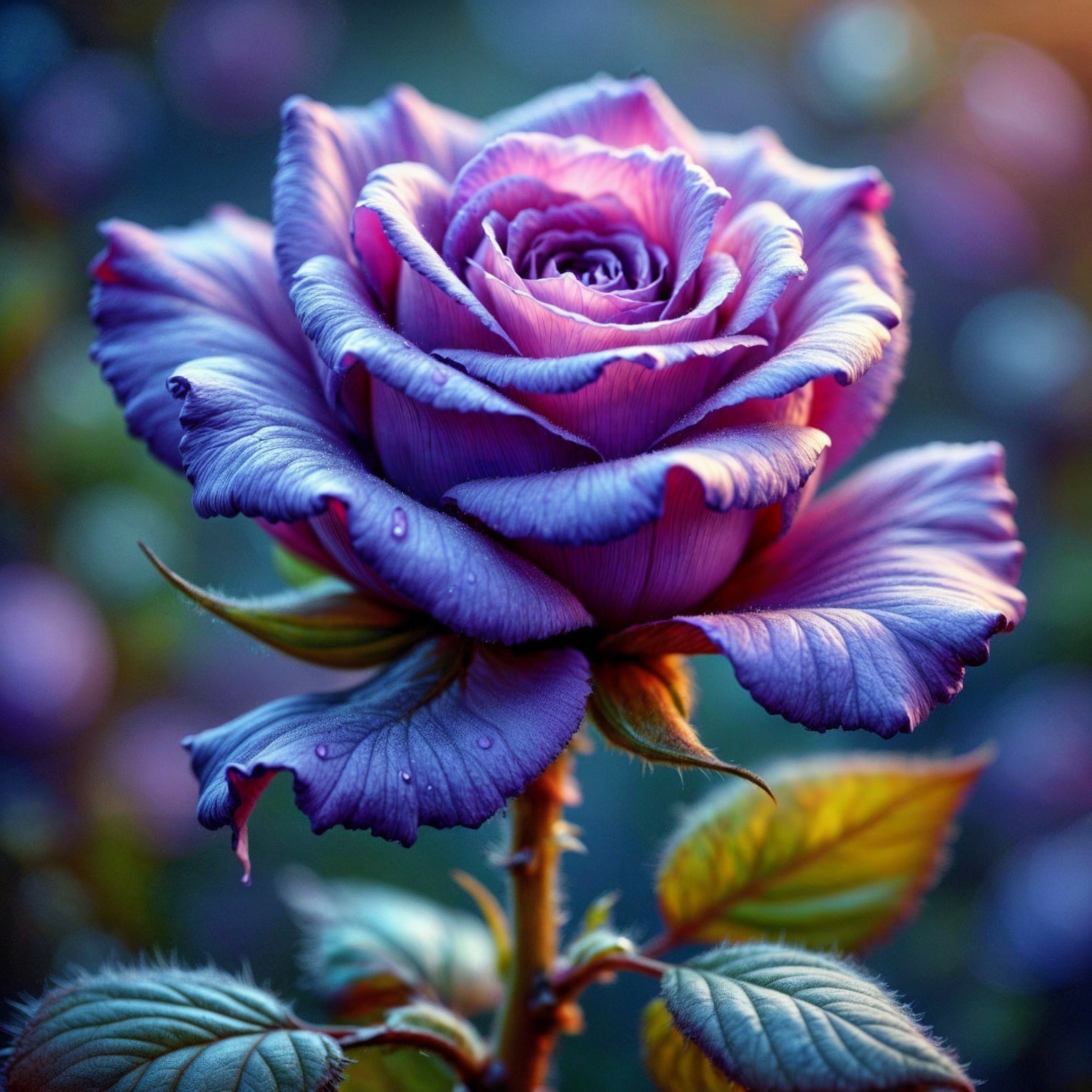 Close-Up of a Vibrant Purple and Blue Rose