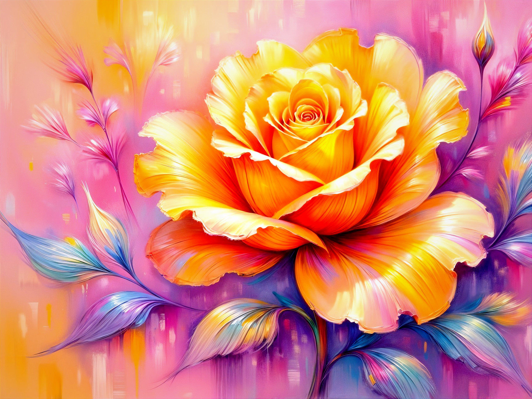 Vibrant Yellow Rose with Colorful Background Hues