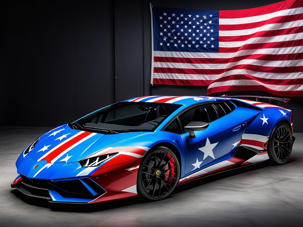 Lamborghini Sports Car with Patriotic Wrap Design