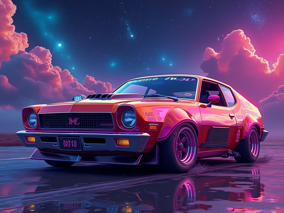 Retro Car with Pink and Orange Color Scheme in Cosmos