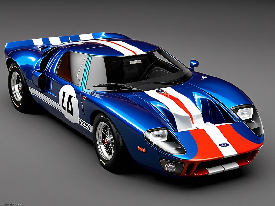Blue Ford GT40 with Red and White Racing Stripes