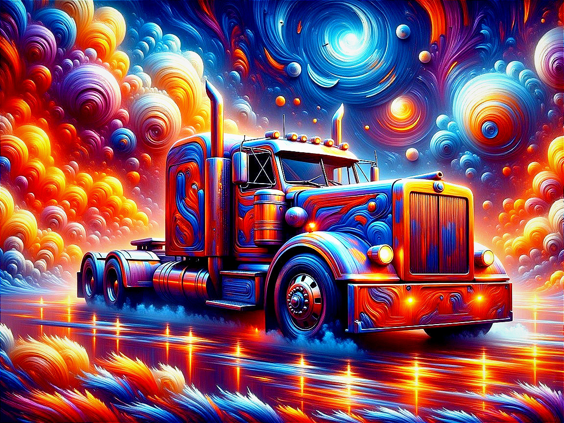 Stylized Truck in Cosmic Colorful Atmosphere