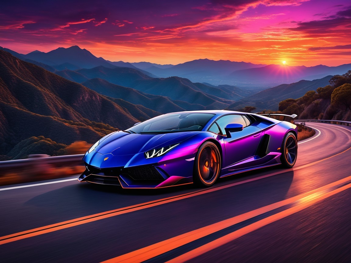 Vibrant Purple Lamborghini Aventador on Scenic Road