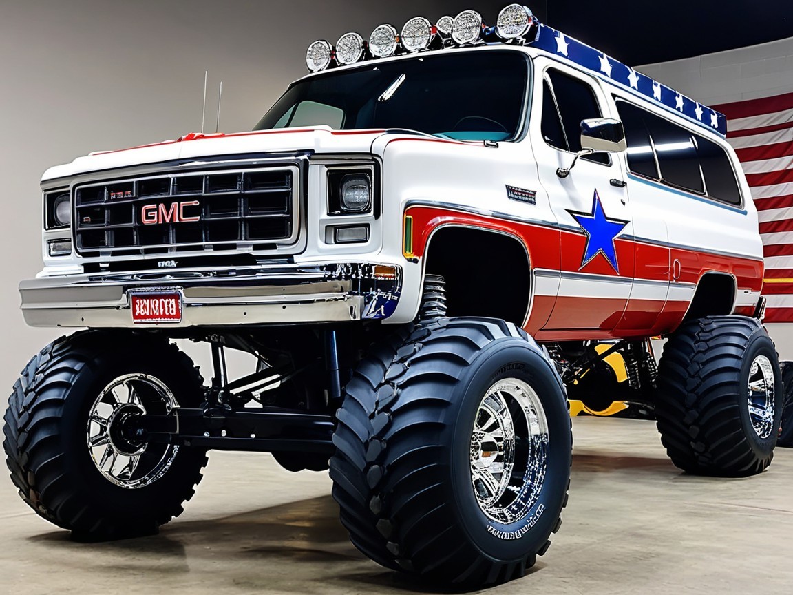 Vintage GMC Truck in Red, White, and Blue Design